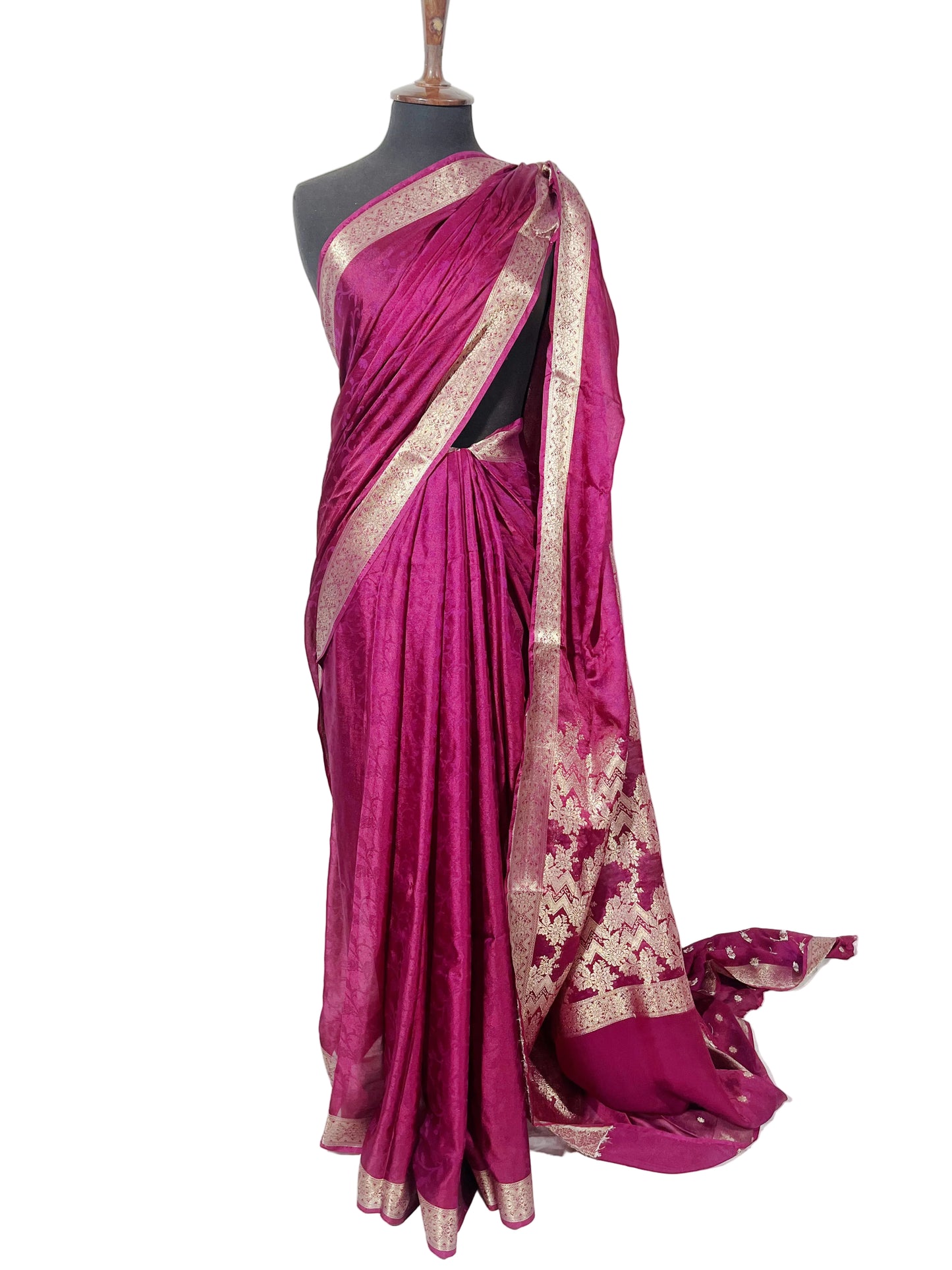 Premium Banarasi Satin Silk Saree – Wine Magenta
