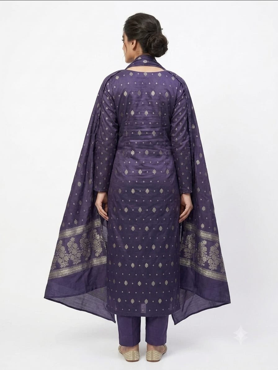 Steel Blue Banarsi Cotton 3Piece Suit
