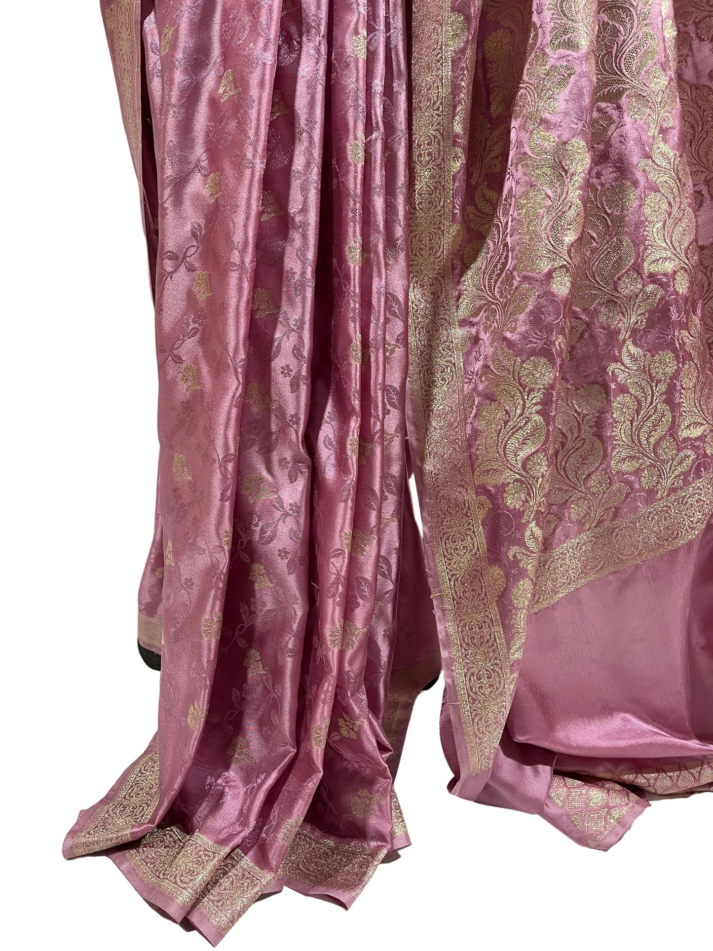 Royal T Pink Floral Banarasi Silk Saree