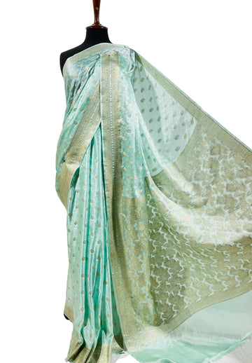 Royal Mint Aqua Banarasi Silk Saree