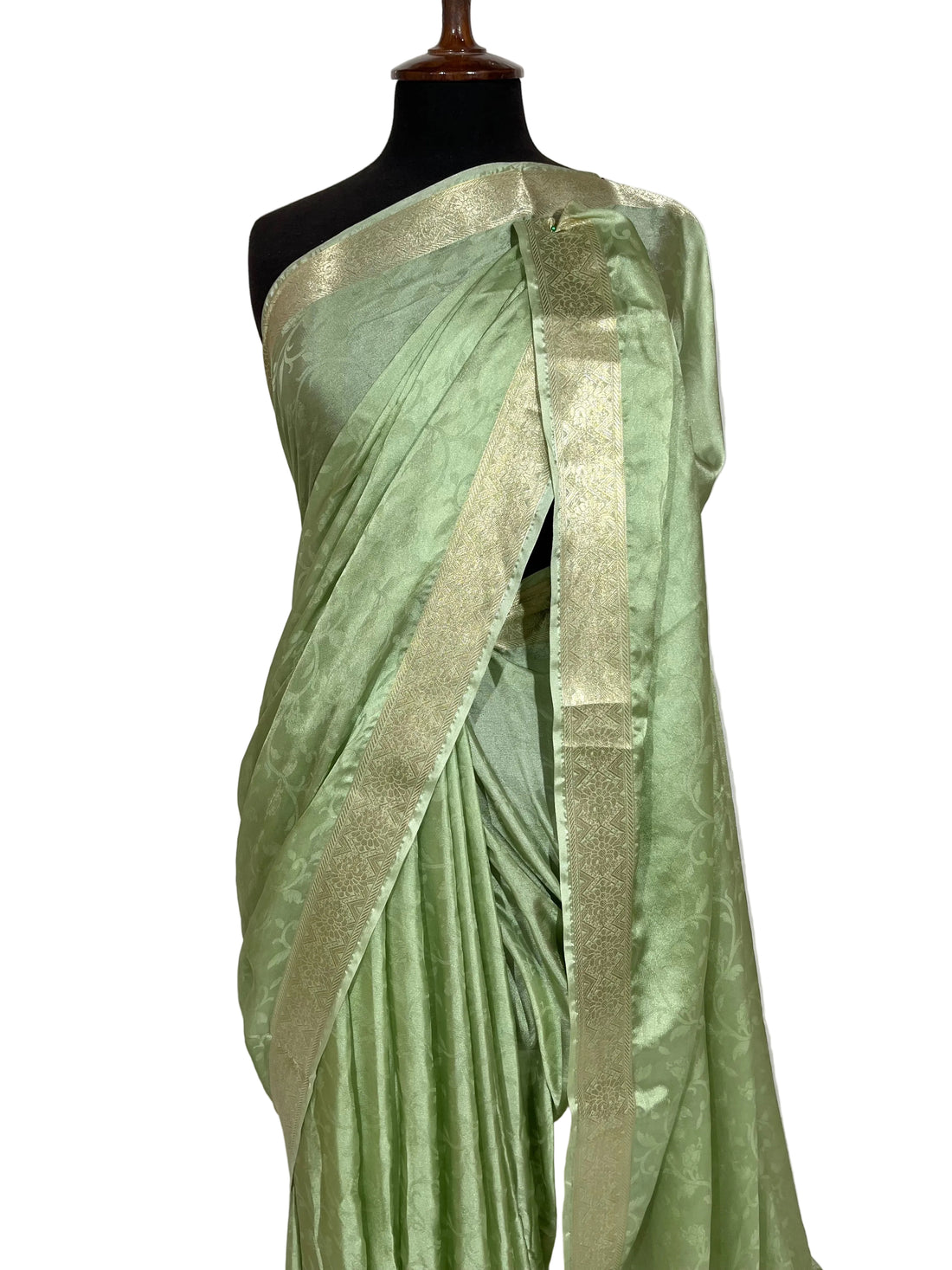 Luxury Pista Green Banarsi Saree
