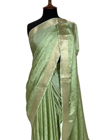 Luxury Pista Green Banarsi Saree