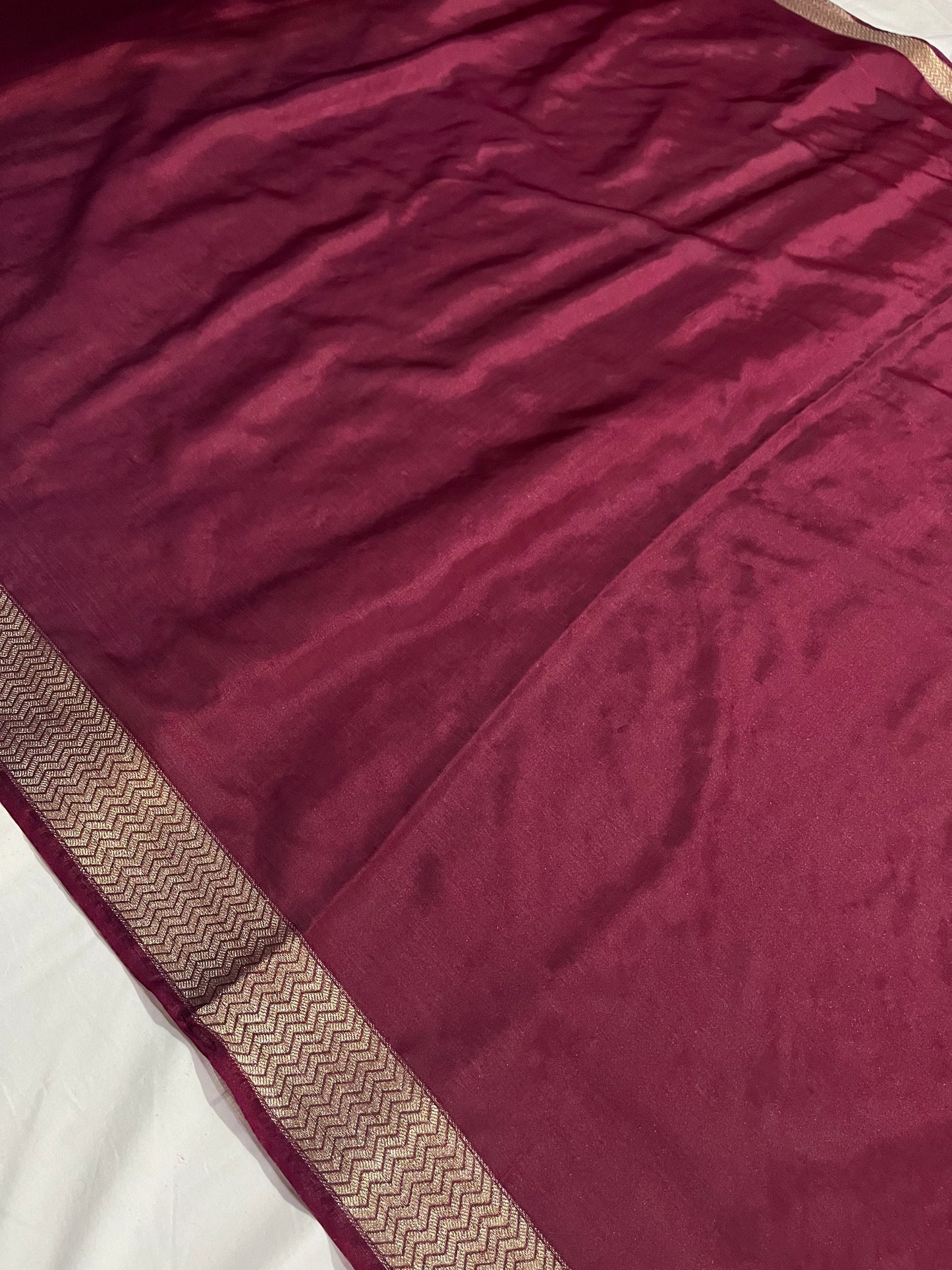 Pure Crepe Silk Satin Saree with Golden Zari Pallu & Border