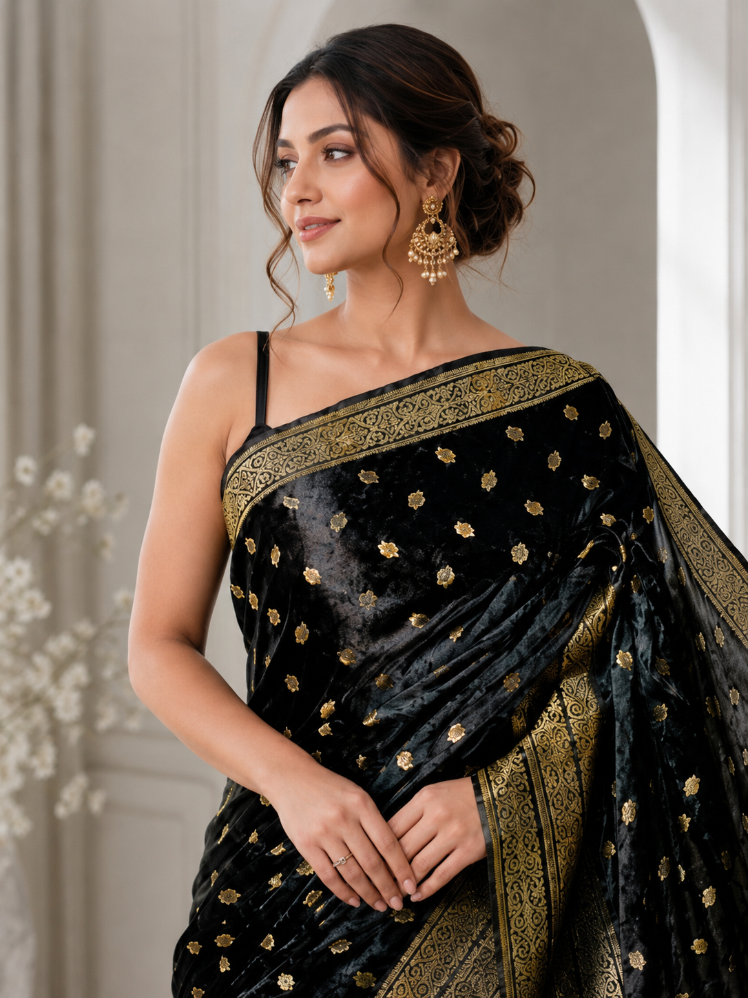 Luxury Black banarsi Gulab Anchal Saree