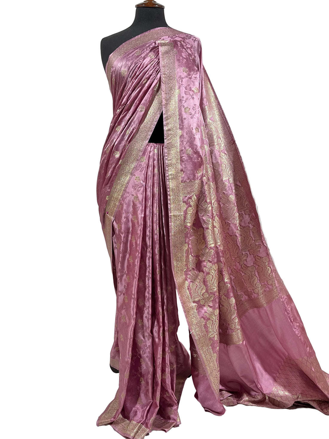Royal T Pink Floral Banarasi Silk Saree