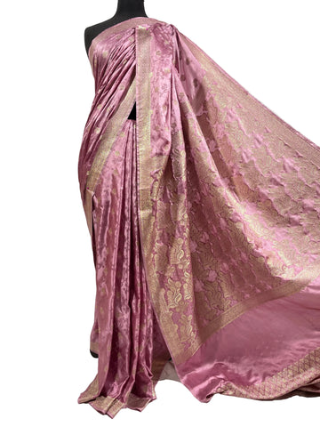 Royal T Pink Floral Banarasi Silk Saree