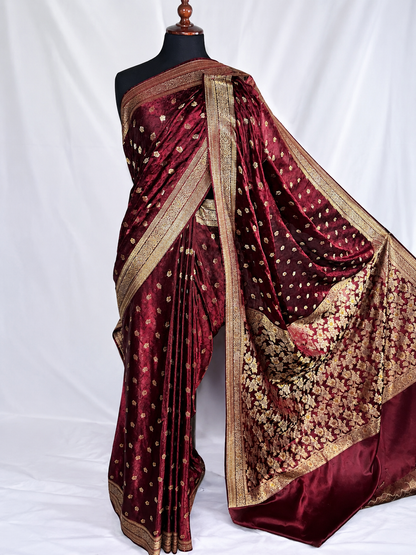 Royal Maroon Banarasi Silk Saree ✨