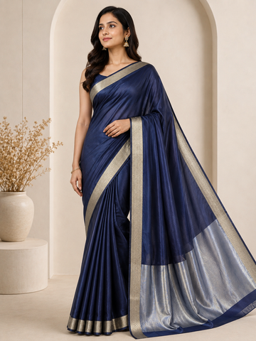 Crepe Silk Navy Blue Saree