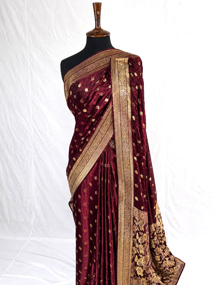 Royal Maroon Banarasi Silk Saree ✨