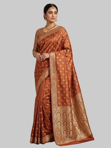 Premium Rust Copper Banarasi Jacquard