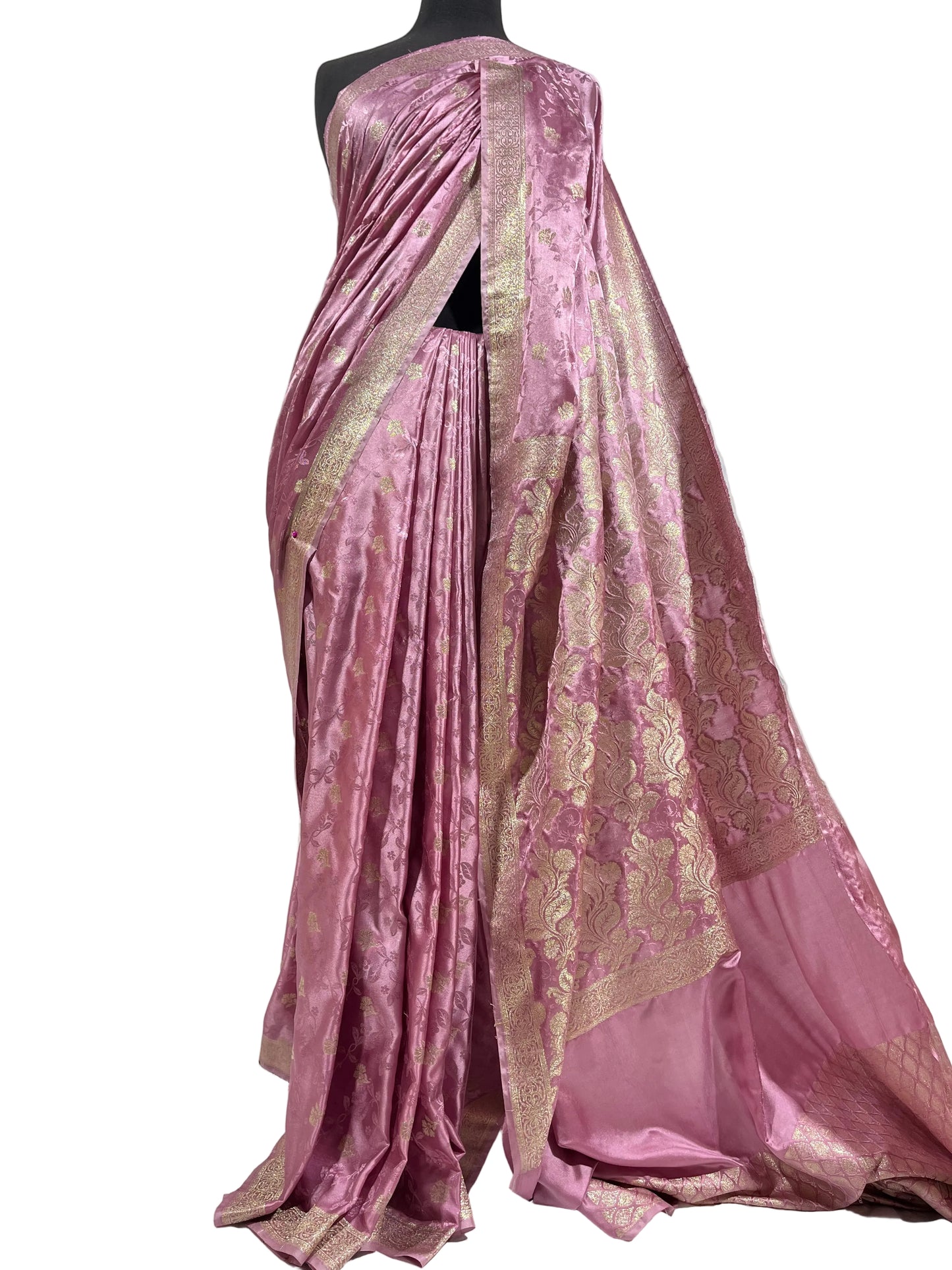 Royal T Pink Floral Banarasi Silk Saree