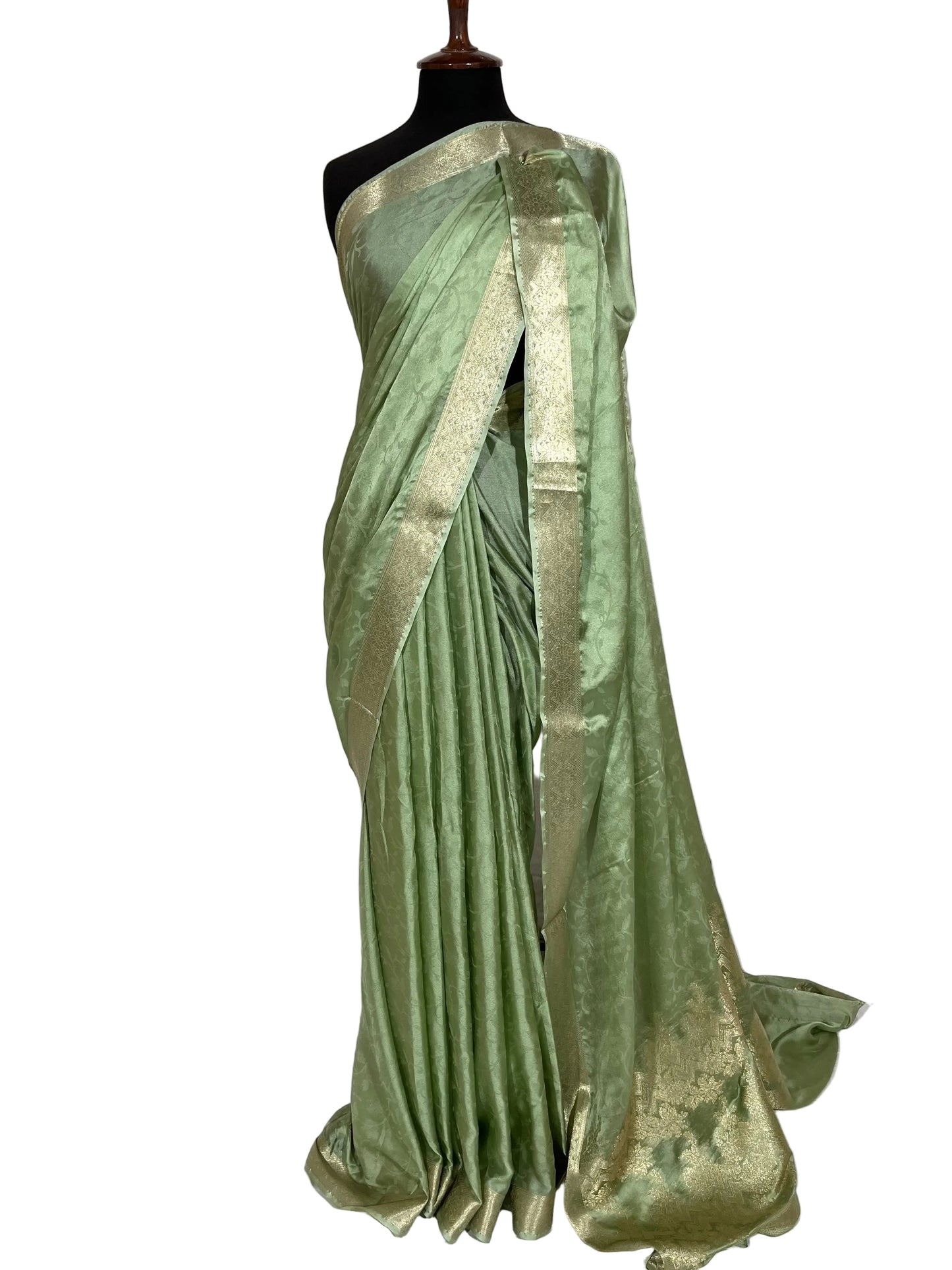 Luxury Pista Green Banarsi Saree