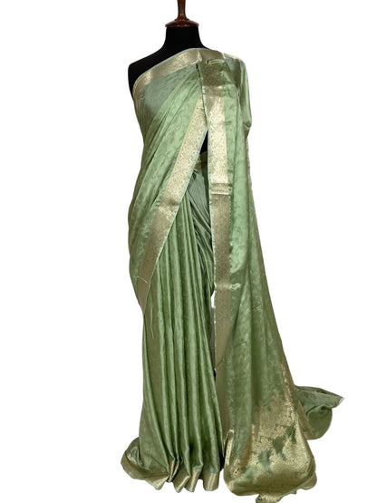 Luxury Pista Green Banarsi Saree