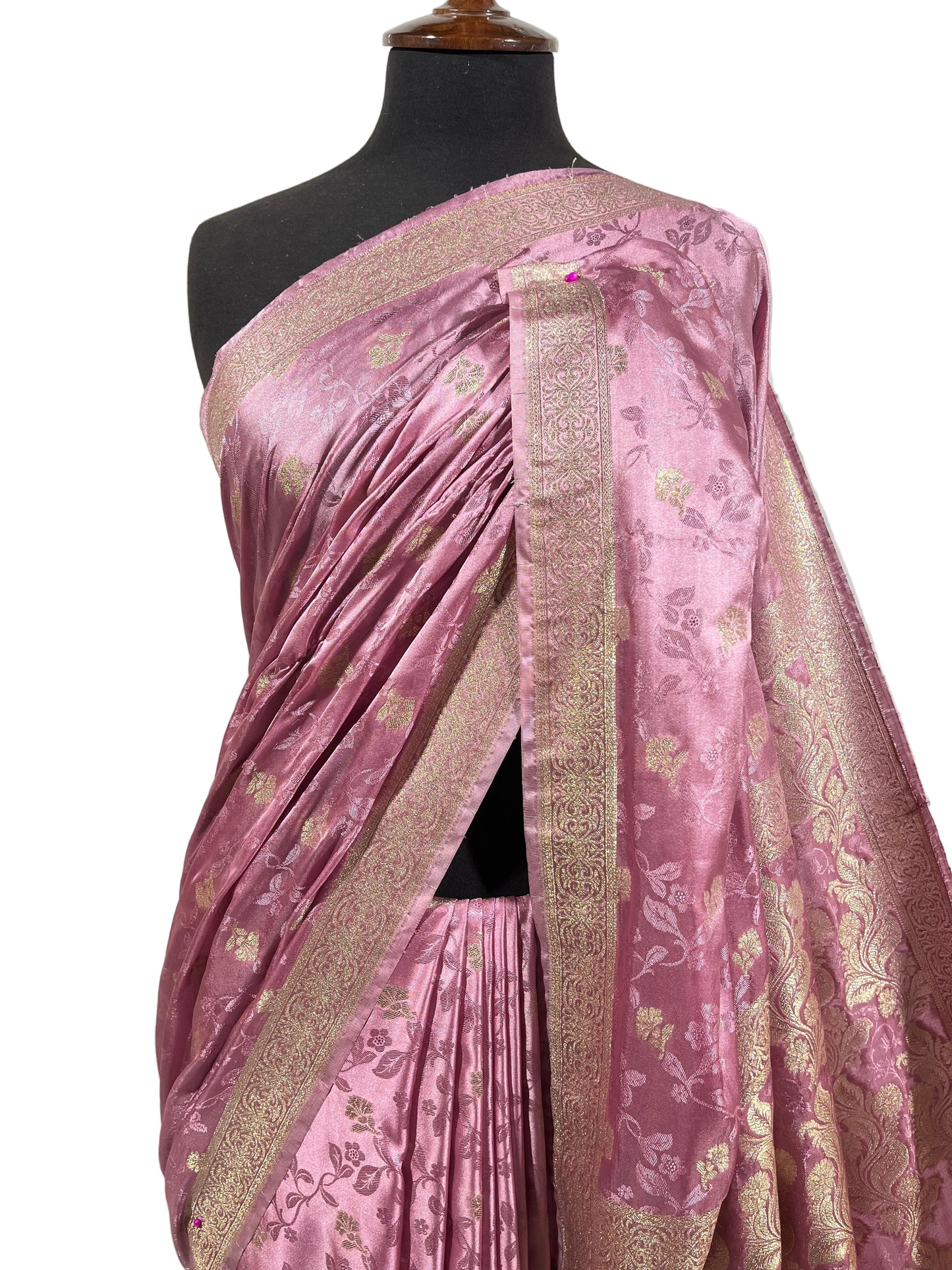 Royal T Pink Floral Banarasi Silk Saree