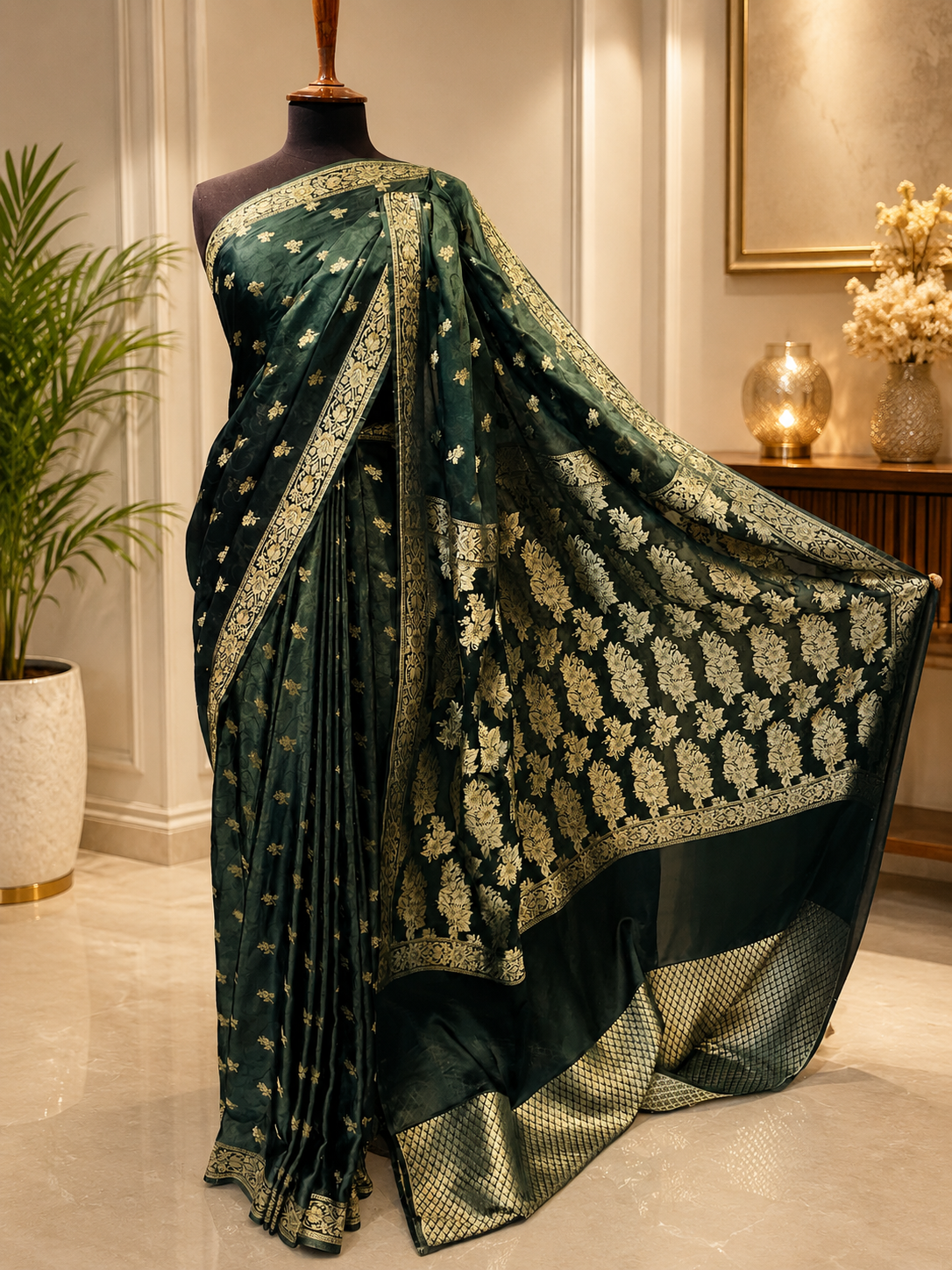 Banarsi Silk Saree with Floral Pallu