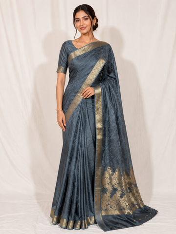 Slate Grey Bumber Chiffon Saree