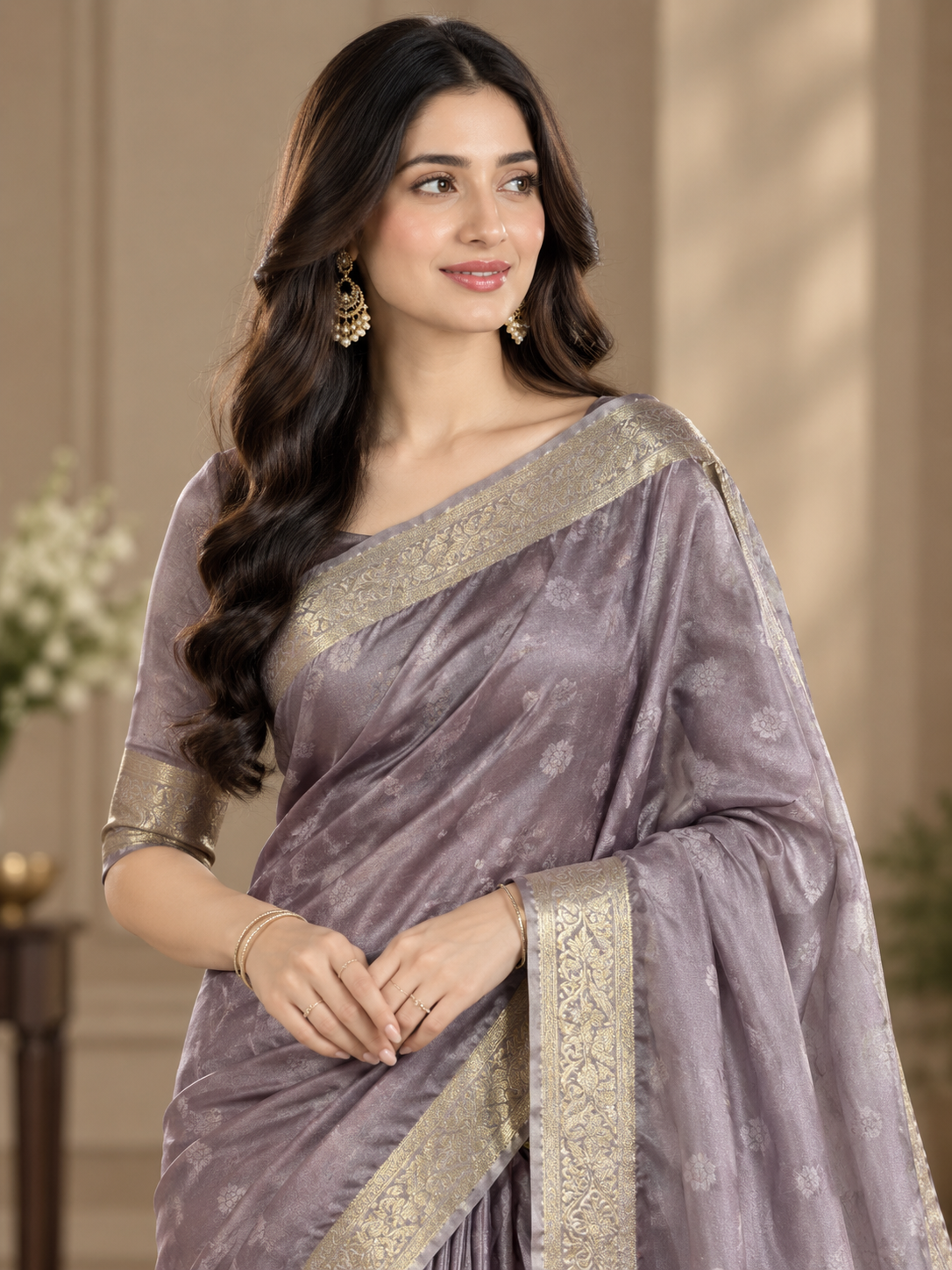 Elegant Lilac Banarsi Saree