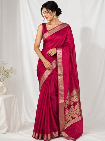 Aatishi Pink Royal Satin Chiffon Saree
