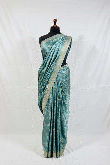 Dusty Aqua Blue Banarasi Silk Saree