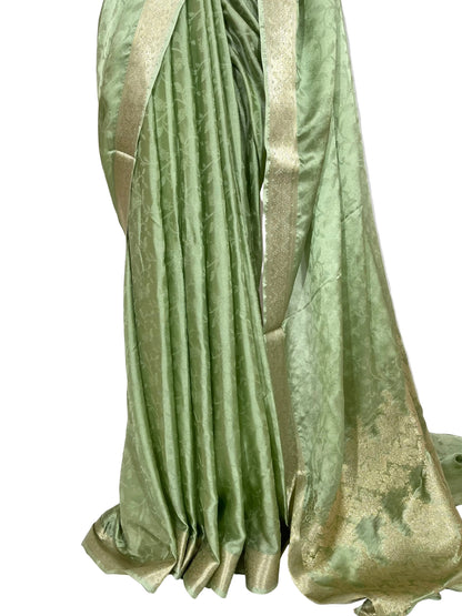 Luxury Pista Green Banarsi Saree