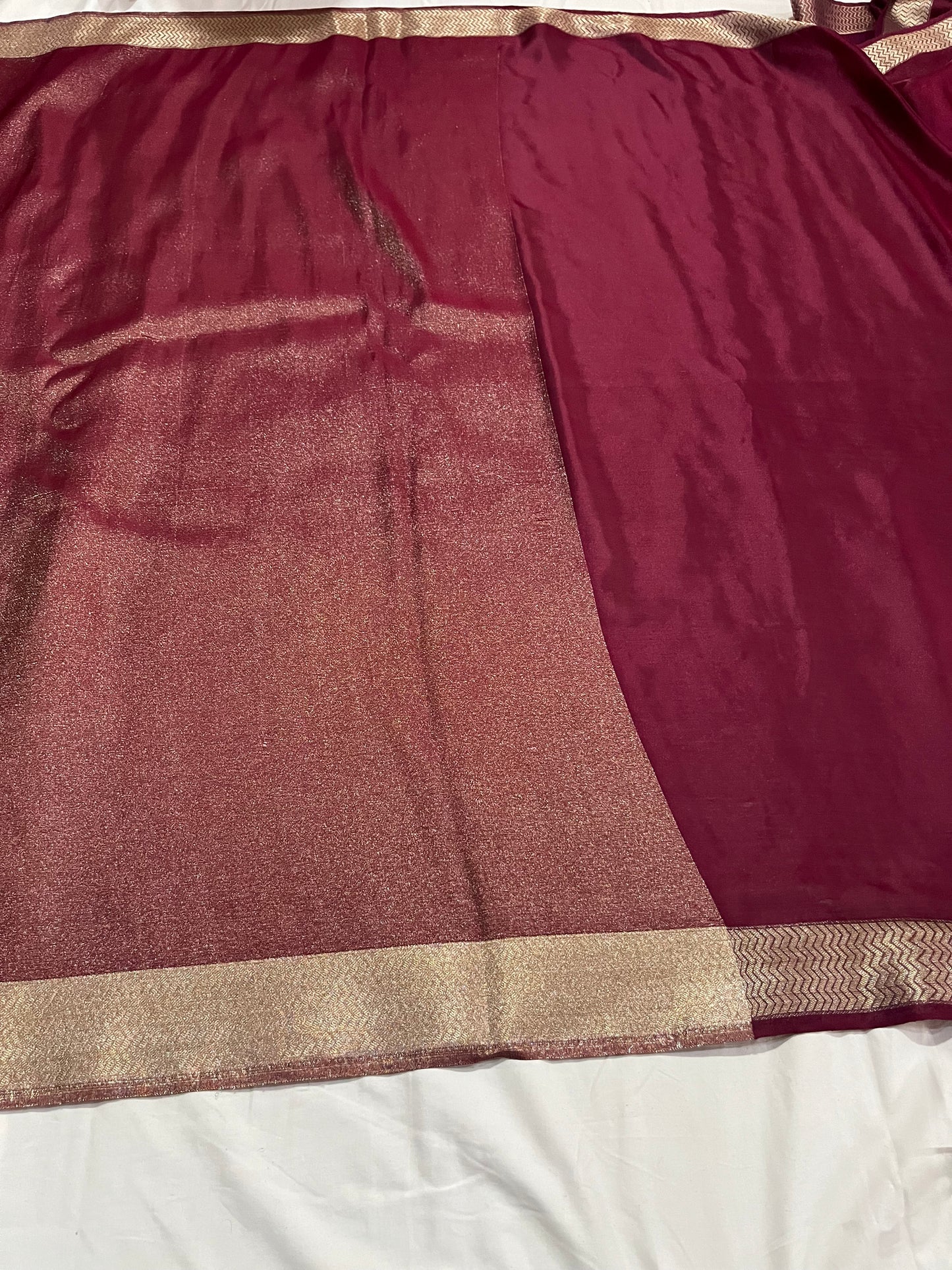 Pure Crepe Silk Satin Saree with Golden Zari Pallu & Border