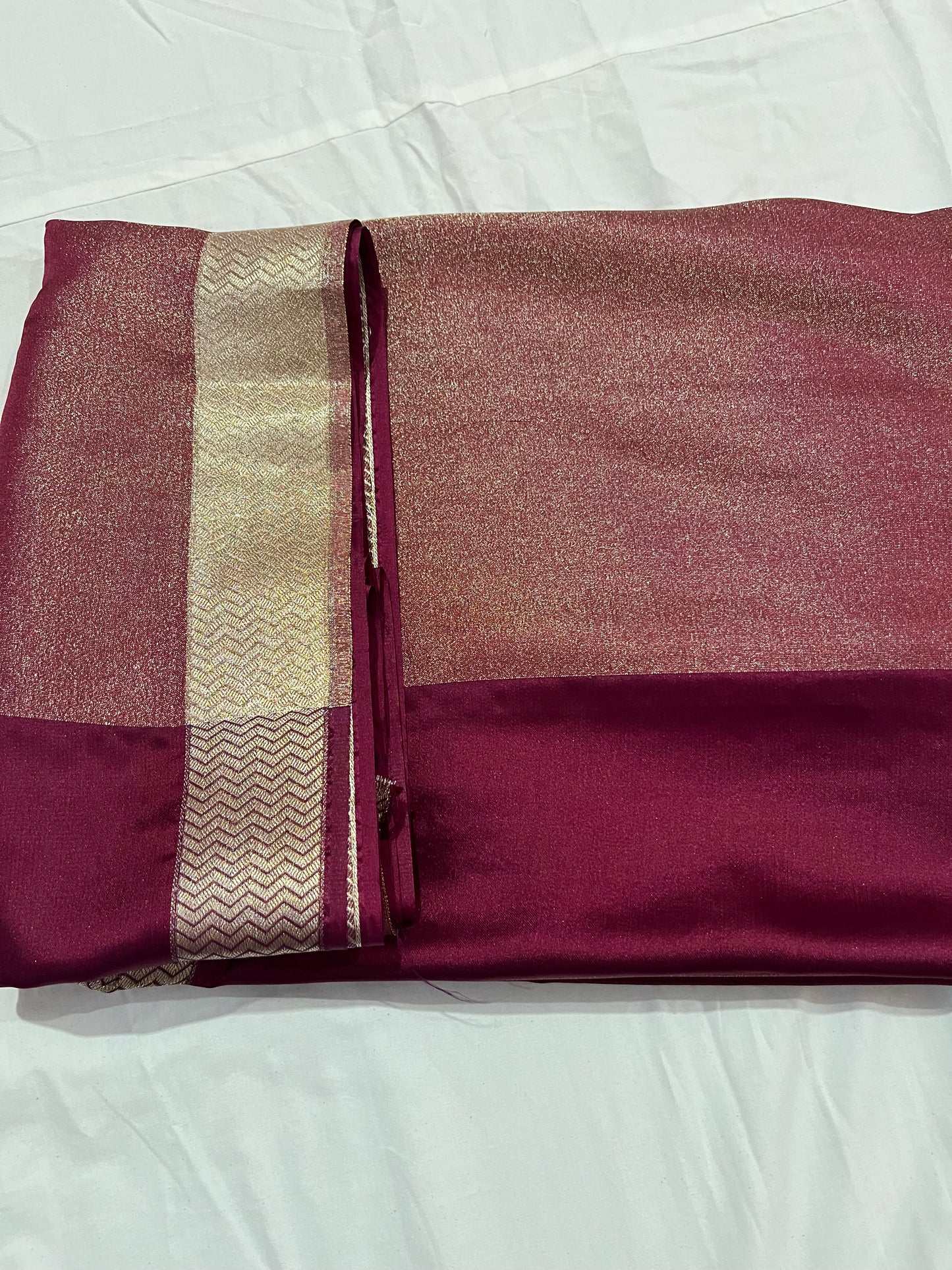 Pure Crepe Silk Satin Saree with Golden Zari Pallu & Border
