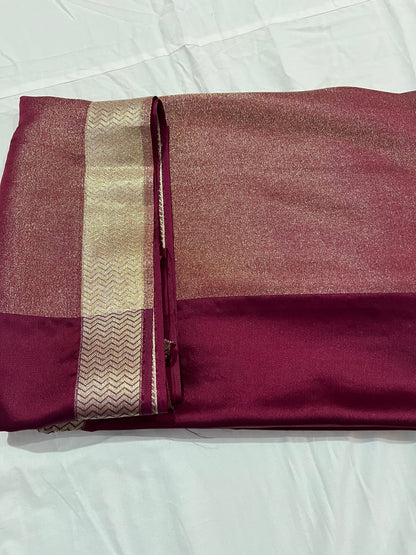 Pure Crepe Silk Satin Saree with Golden Zari Pallu & Border