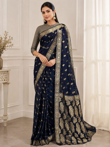 Royal Midnight ✨ | Exquisite Navy Blue Banarsi Saree