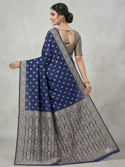 Royal Blue Semi Pure Chiffon Banarasi Saree