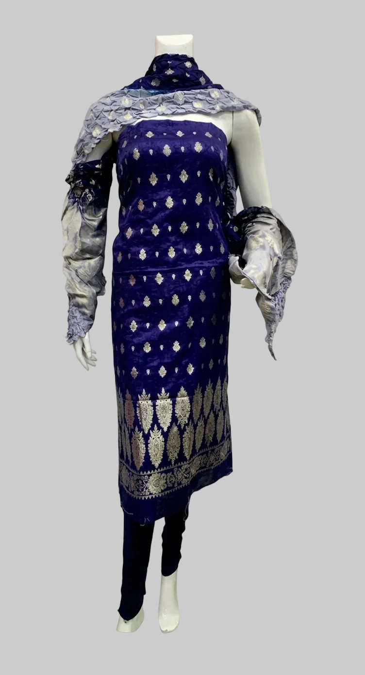 Royal blue banarsi 3 piece suit Chunri Dupatta