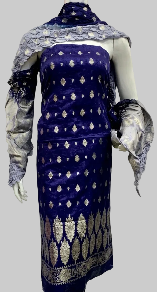 Royal blue banarsi 3 piece suit Chunri Dupatta