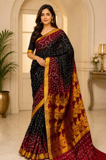 Chunri Bandhej Hand-Woven Saree