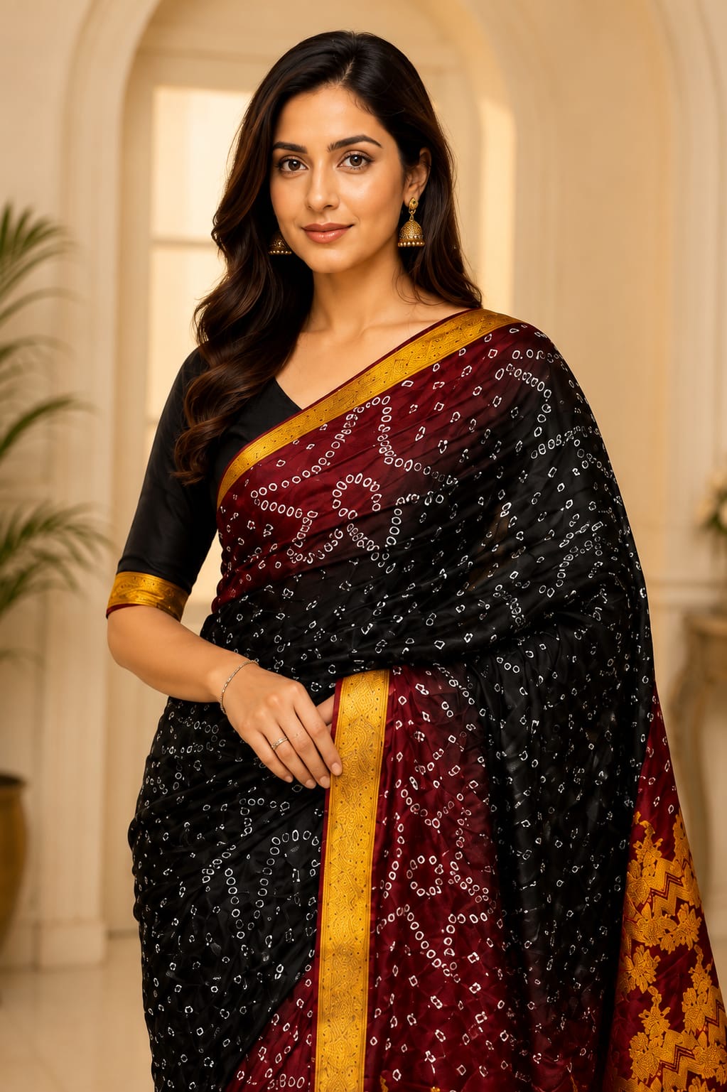 Chunri Bandhej Hand-Woven Saree