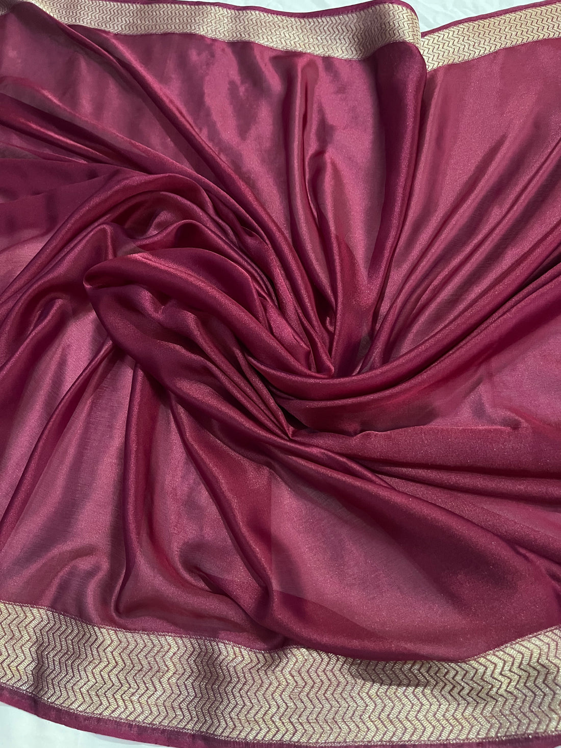 Pure Crepe Silk Satin Saree with Golden Zari Pallu & Border