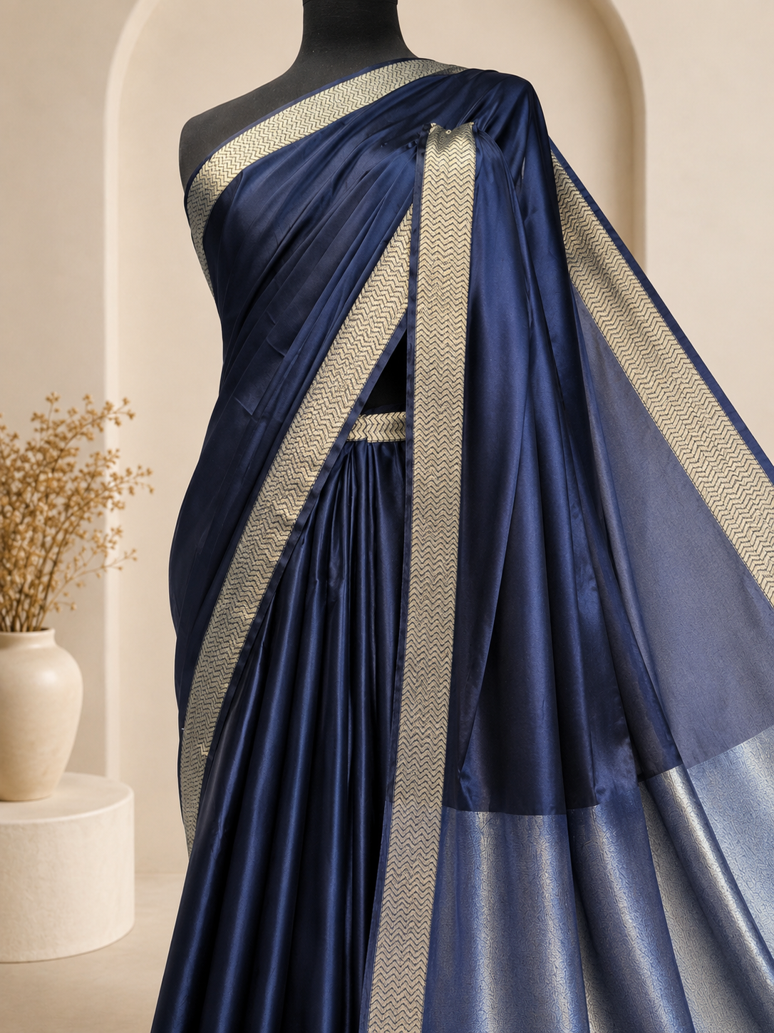 Crepe Silk Navy Blue Saree