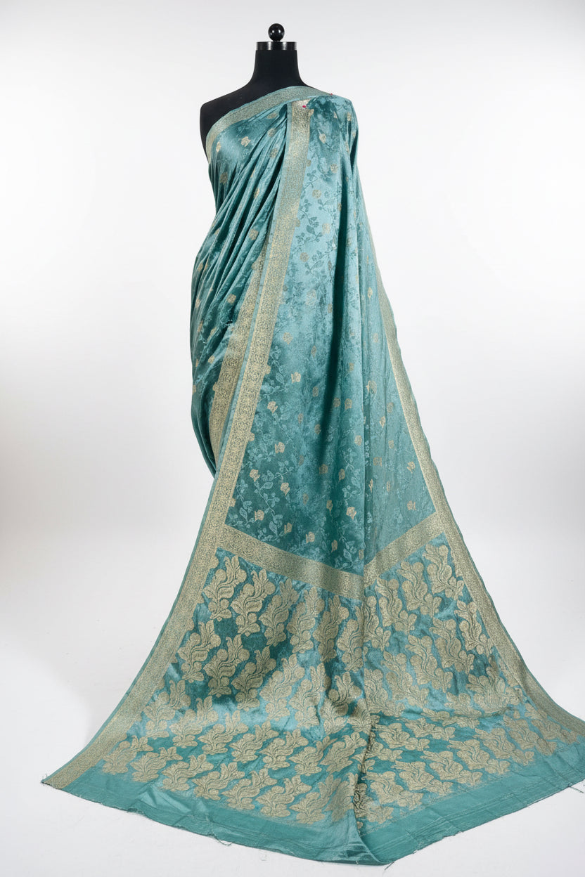 Dusty Aqua Blue Banarasi Silk Saree