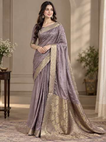 Elegant Lilac Banarsi Saree