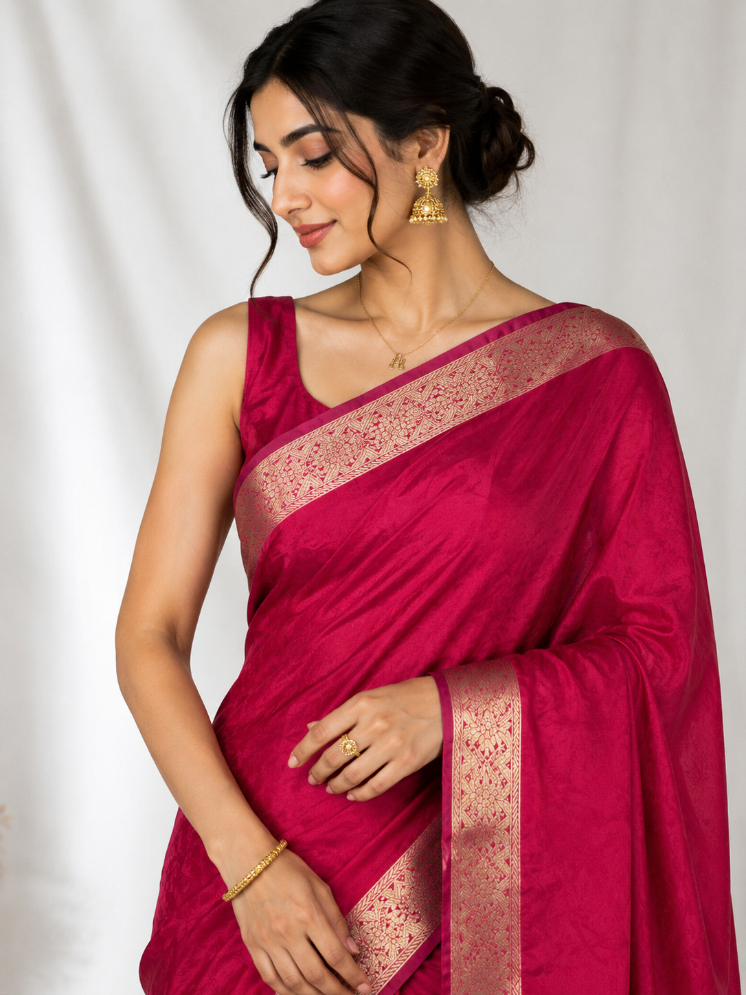 Aatishi Pink Royal Satin Chiffon Saree