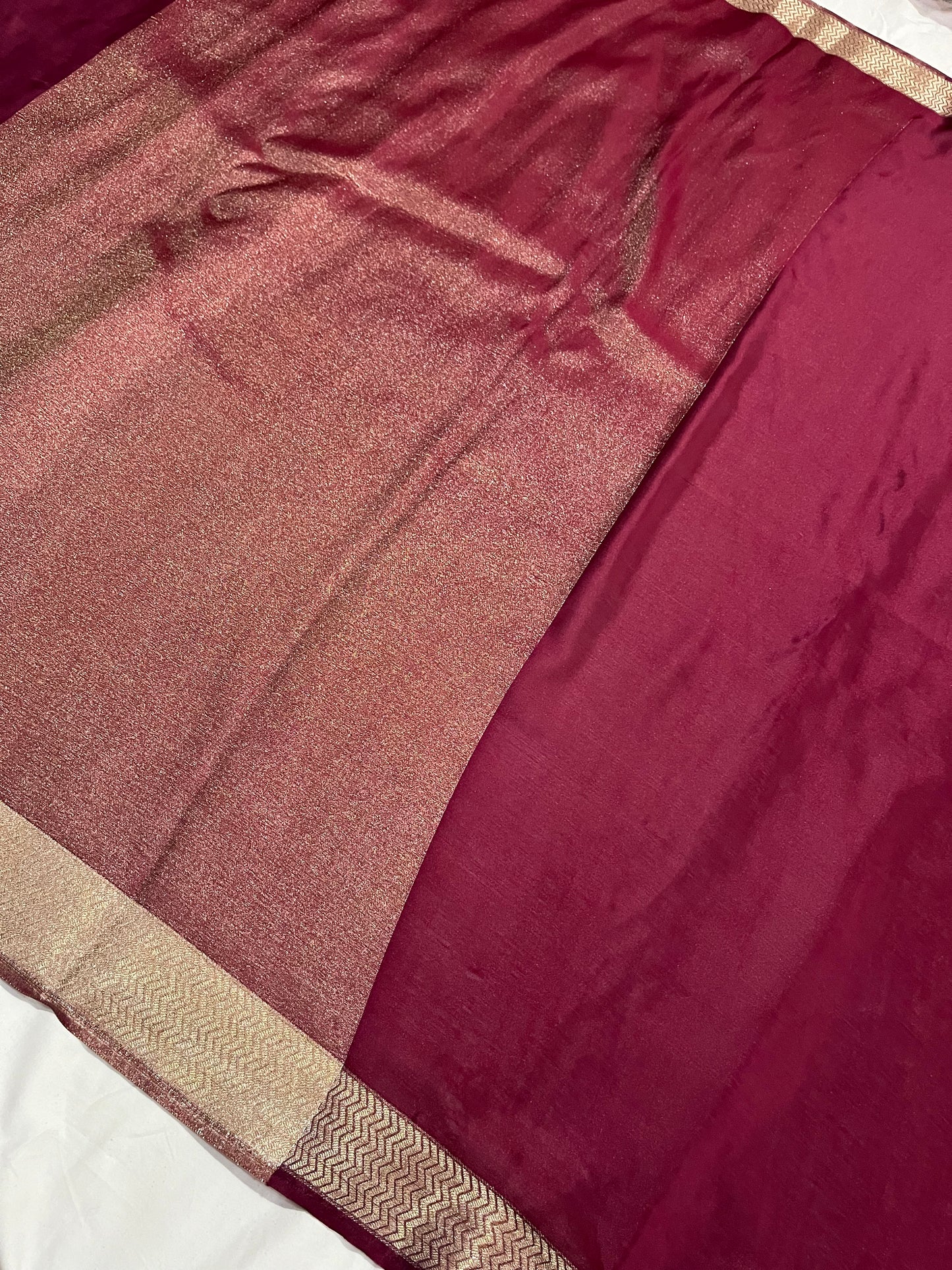 Pure Crepe Silk Satin Saree with Golden Zari Pallu & Border