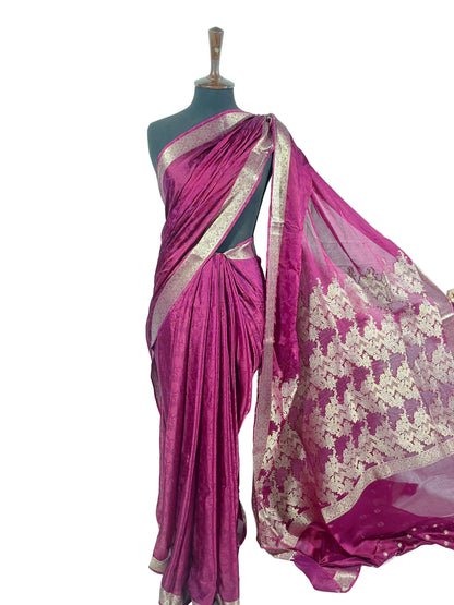 Premium Banarasi Satin Silk Saree – Wine Magenta