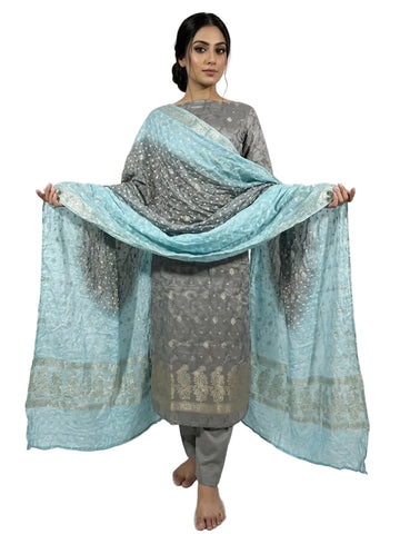 Cotton Banarsi Chunri Suit With Woven Dupatta