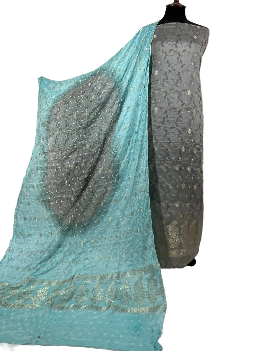 Cotton Banarsi Chunri Suit With Woven Dupatta