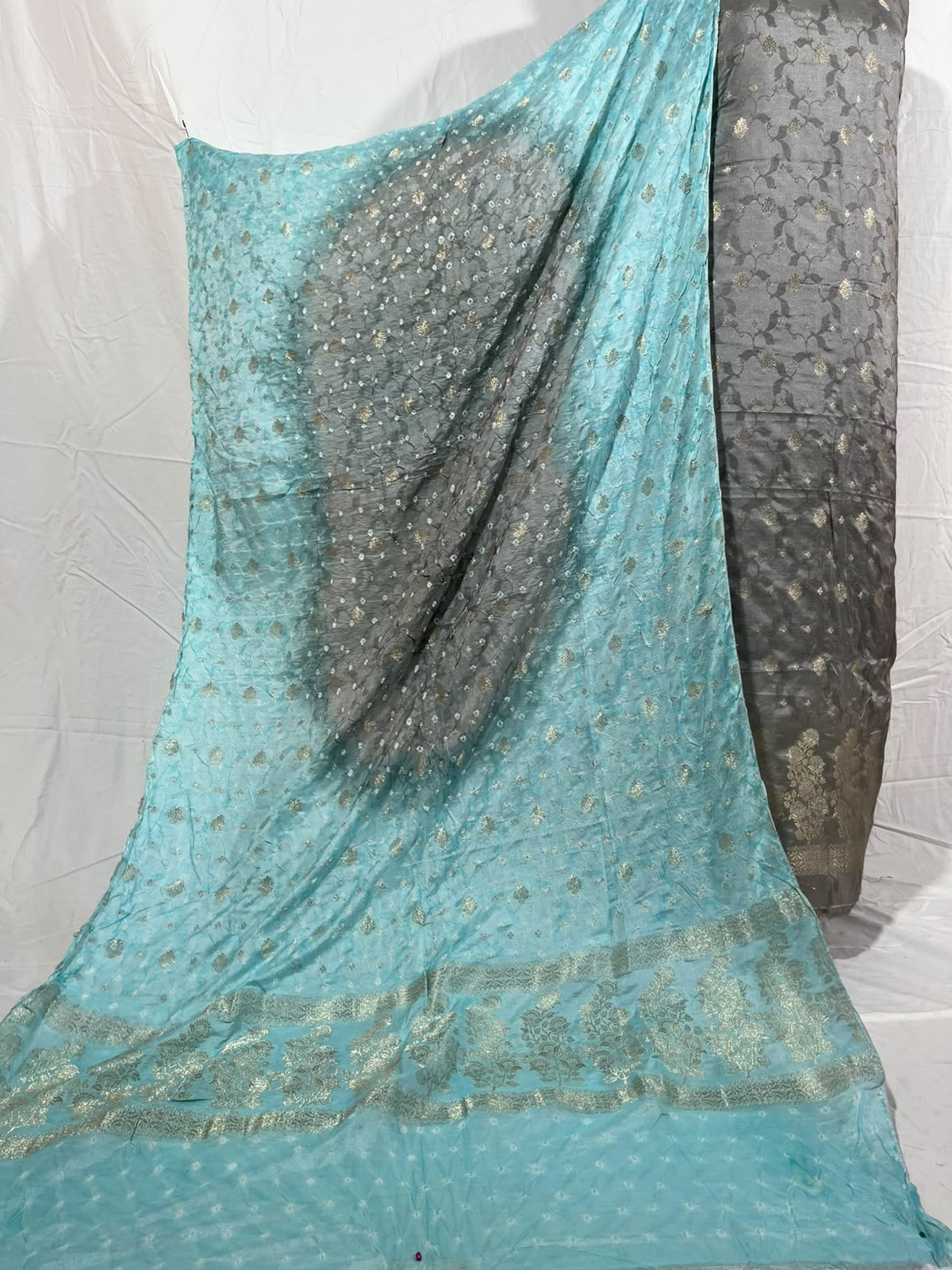 Cotton Banarsi Chunri Suit With Woven Dupatta