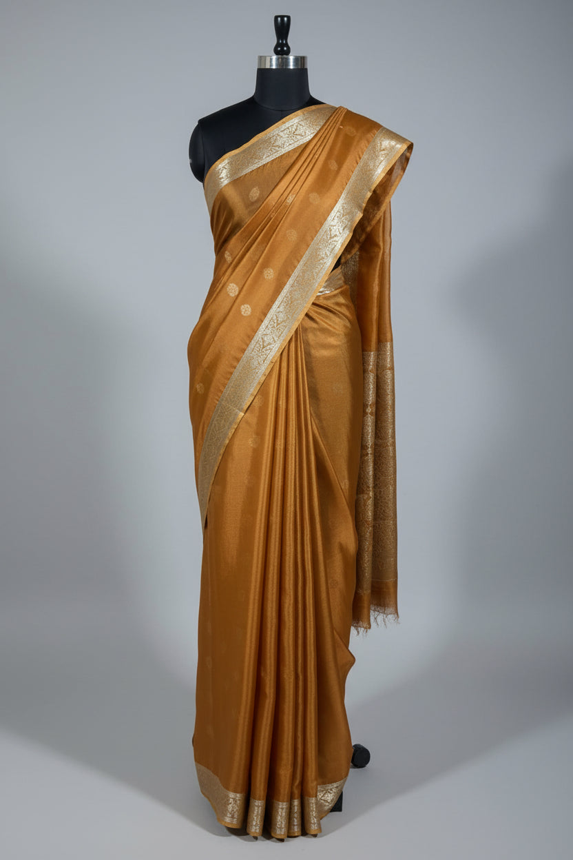 Luxury Rust Banarsi Satin Silk Saree