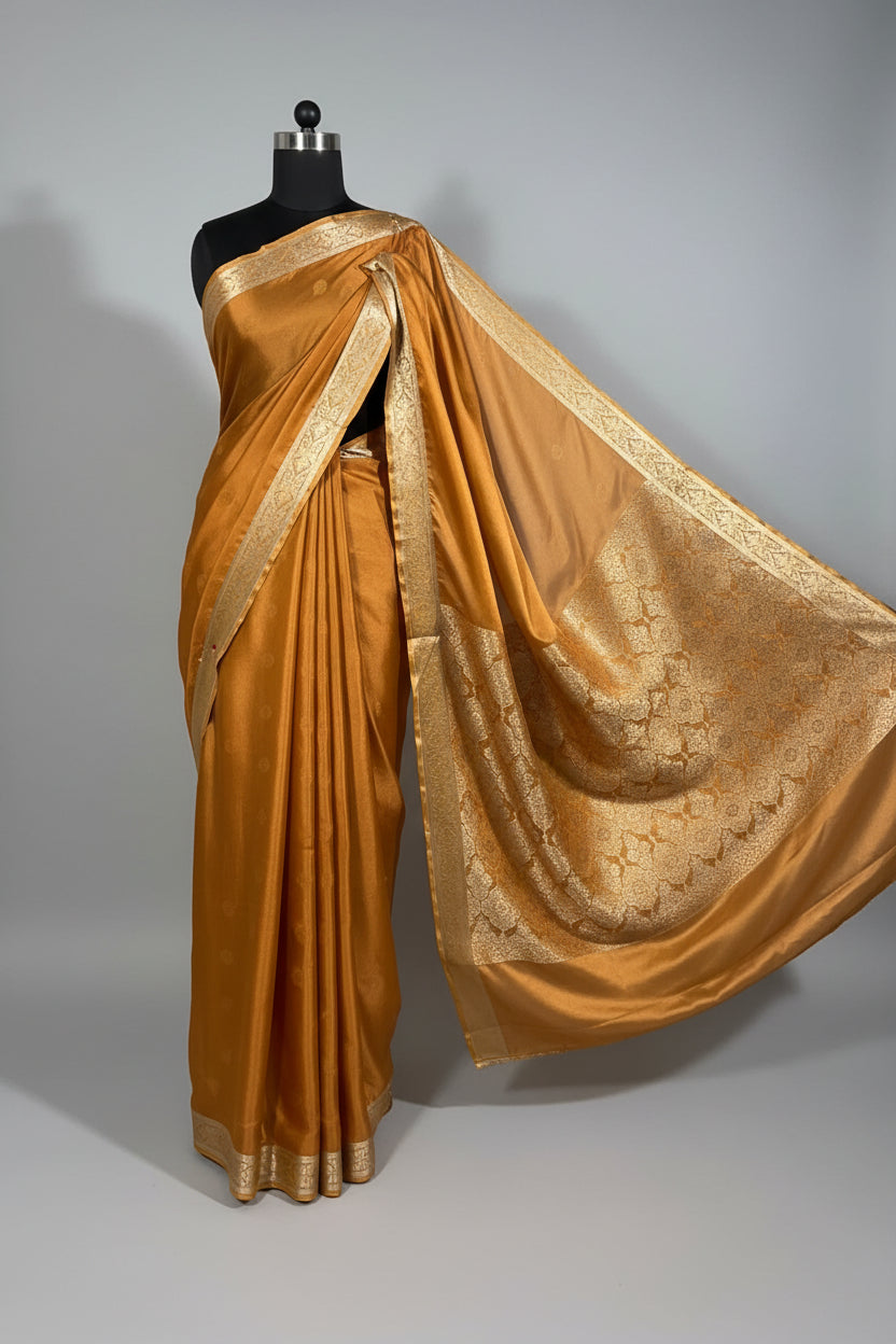 Luxury Rust Banarsi Satin Silk Saree