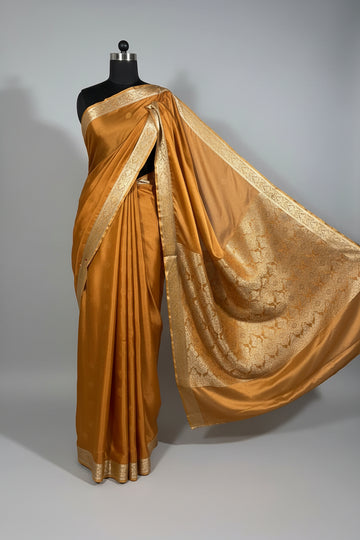 Luxury Rust Banarsi Satin Silk Saree