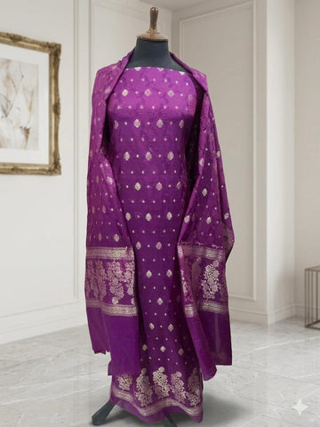 Royal Purple Banarsi Cotton Silk 3Piece Suit
