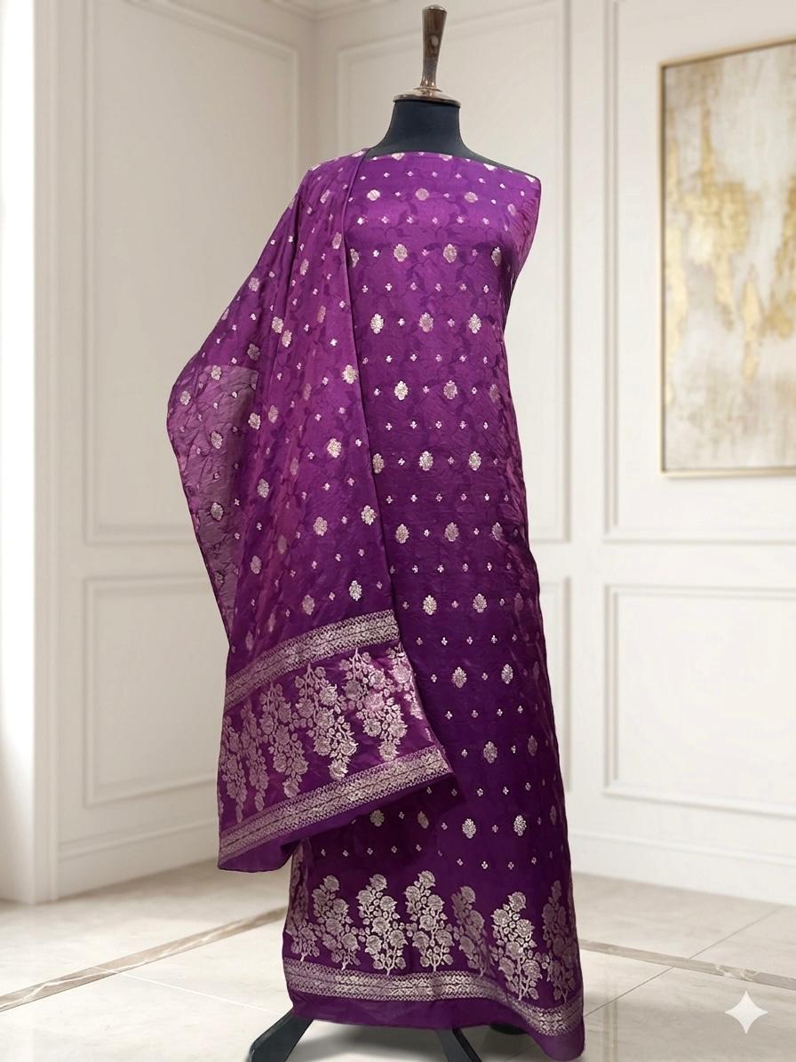 Royal Purple Banarsi Cotton Silk 3Piece Suit