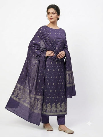 Steel Blue Banarsi Cotton 3Piece Suit