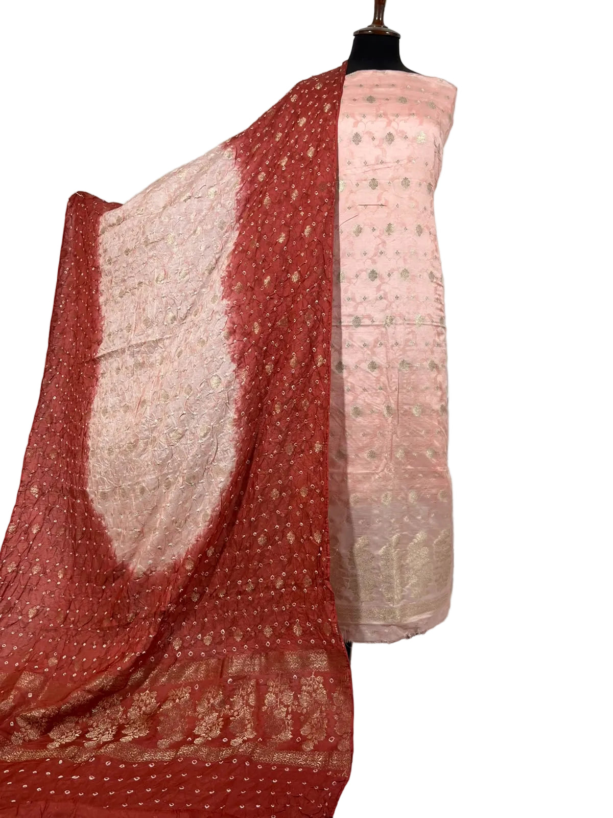 Chunri bandhani banarsi cotton silk 3 piece suit